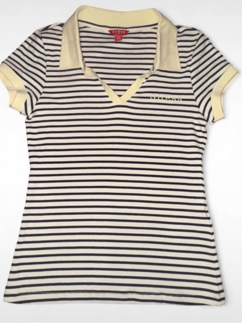 Guess Cream & Black Striped Polo Tee